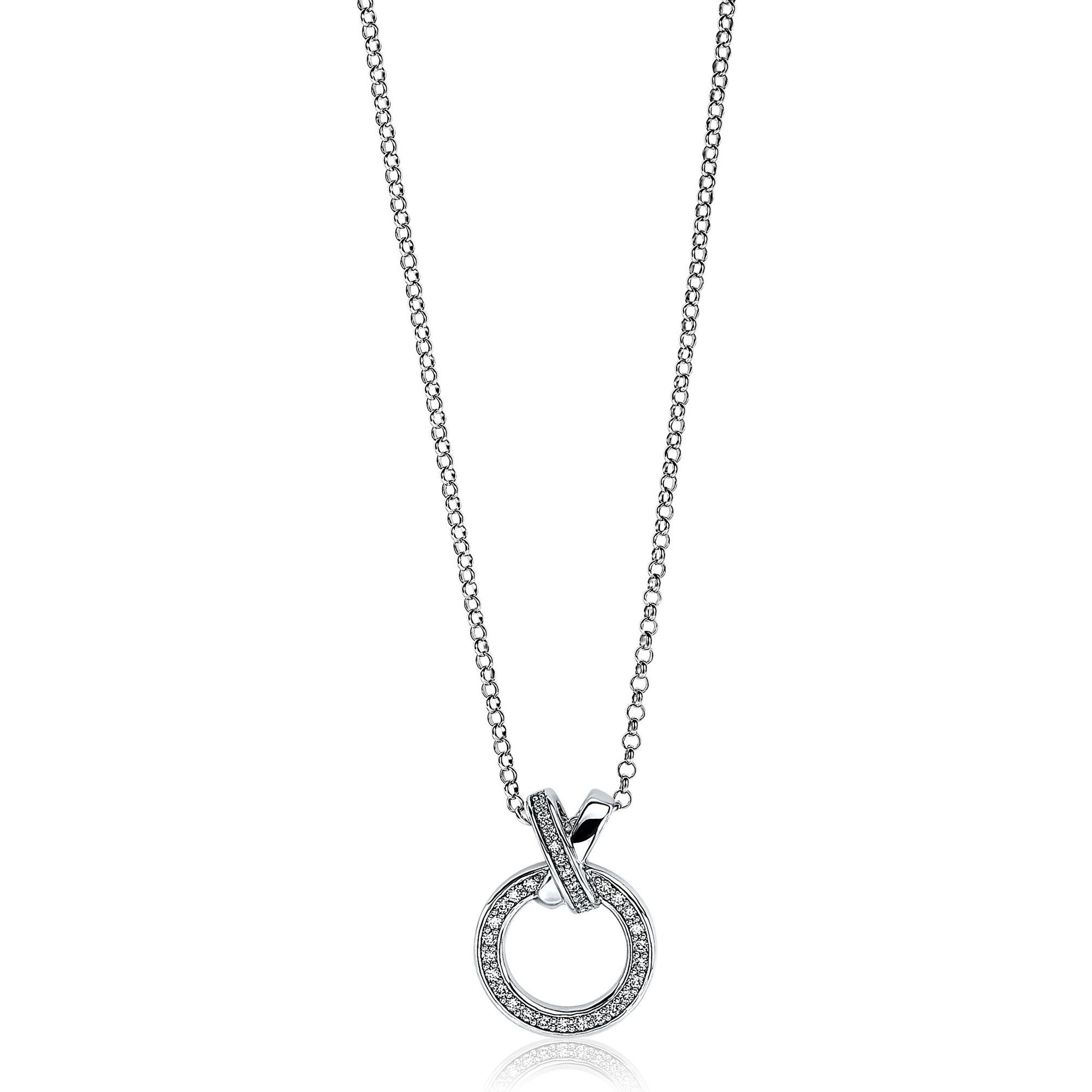 Zinzi zilveren ketting jasseron schakel met ronde vorm witte zirkonia - Juwelier knijn