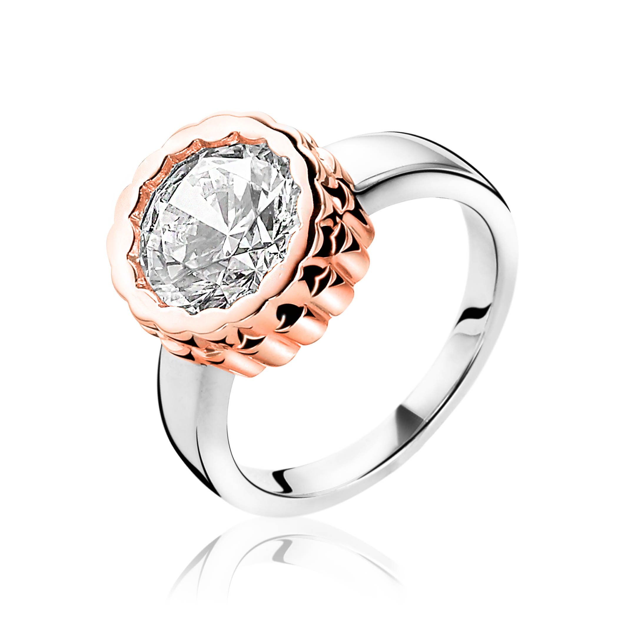 ZINZI zilveren ring rolex style rosé verguld wit ...