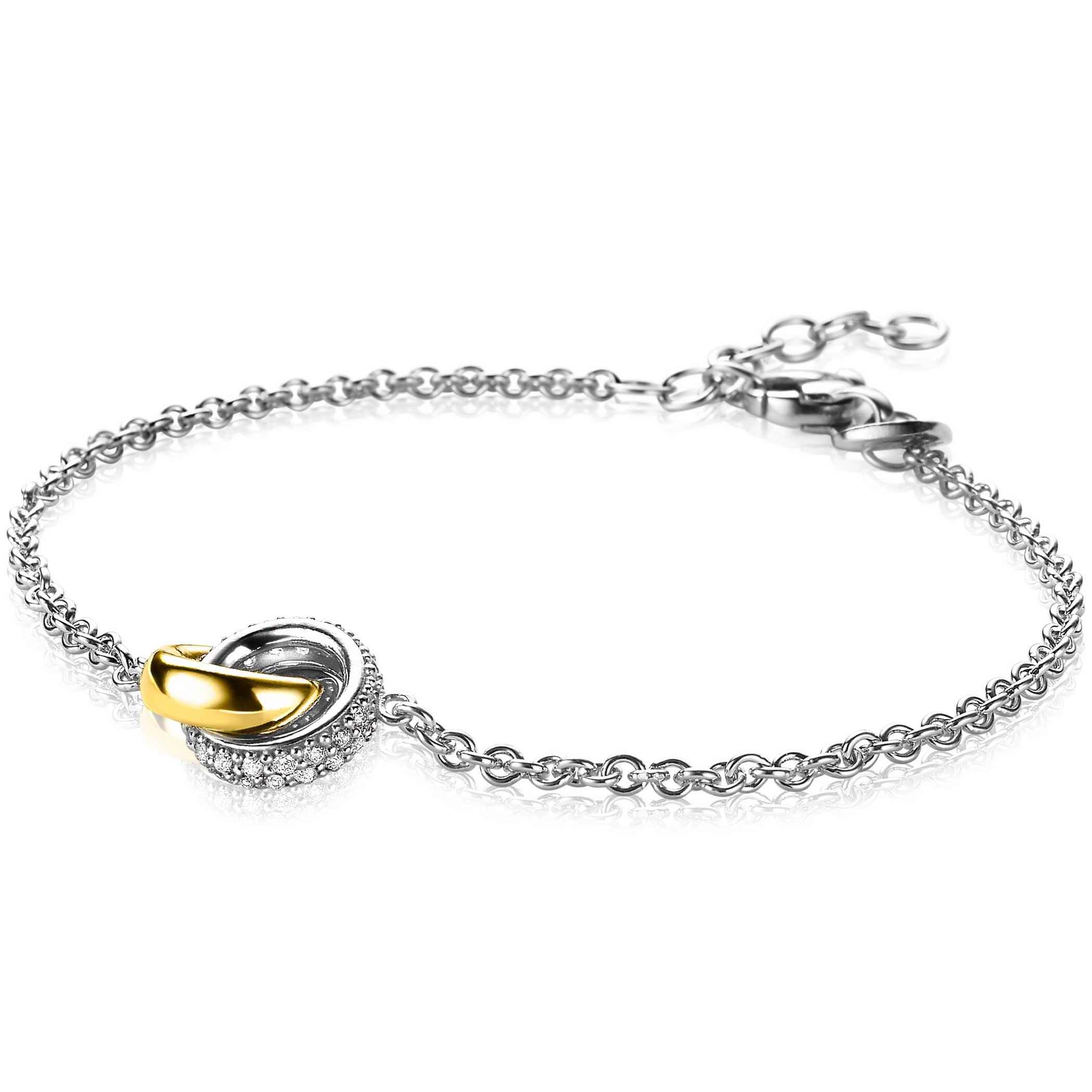 ZINZI armband bicolor schakel met twee ringen verbonden 18-21cm - Juwelier Sjaak knijn